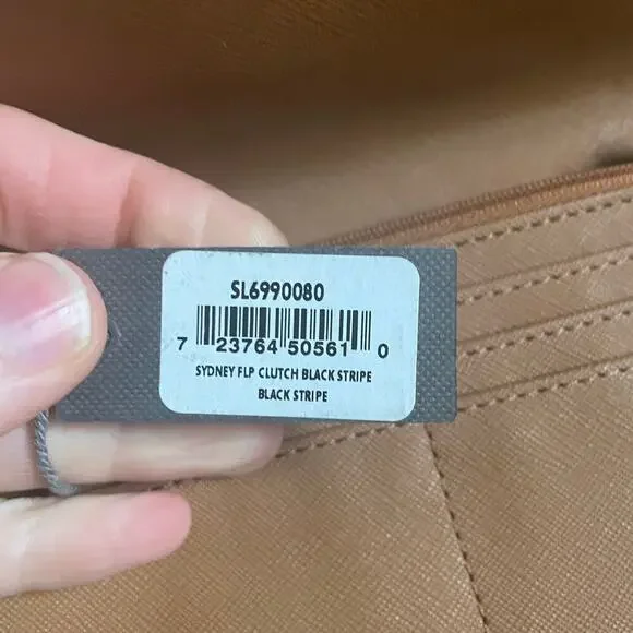 Fossil Sydney Flip Clutch Black Stripe Wallet Minimalist Preppy Leather - Picture 5 of 7